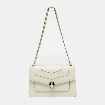 Pre Owned Bvlgari Off White Leather Serpenti Forever Flap Shoulder Bag