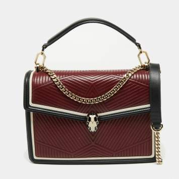 Pre Owned Bvlgari Burgundy/Black Diamond Blast Leather Serpenti Forever Top Handle Bag
