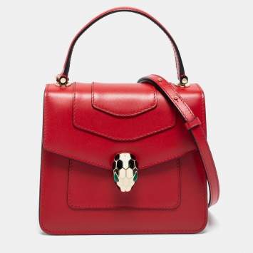 Pre Owned Bvlgari Red Leather Serpenti Forever Top Handle Bag