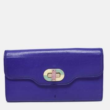 Pre Owned Bvlgari Blue Leather Isabella Rossellini Continental Wallet