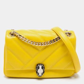 Pre Owned Bvlgari Yellow Soft Matelasse Leather Serpenti Cabochon Shoulder Bag