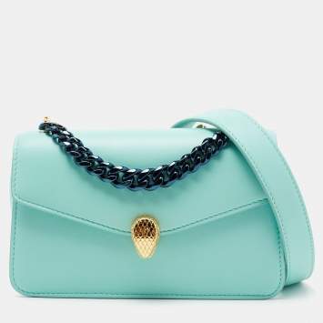 Pre Owned Bvlgari Turquoise Leather Serpenti Forever Pochette 