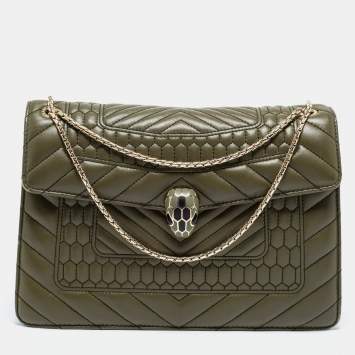 Pre Owned Bvlgari Olive Green Quilted Scaglie Leather Medium Serpenti Forever Shoulder Bag