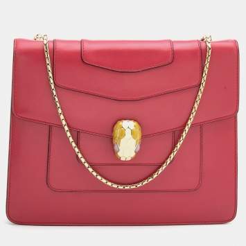 Pre Owned Bvlgari Pink Leather Medium Serpenti Forever Shoulder Bag