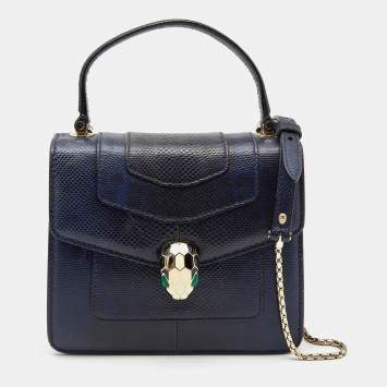 Pre Owned Bvlgari Navy Blue Karung Serpenti Forever Flap Top Handle Bag