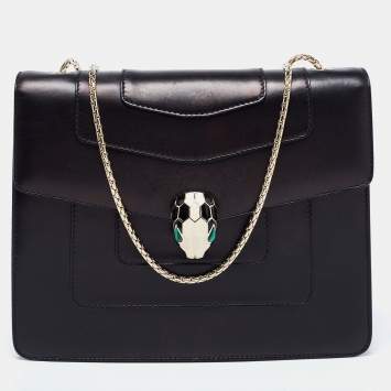 Pre Owned Bvlgari Black Leather Small Serpenti Forever Shoulder Bag