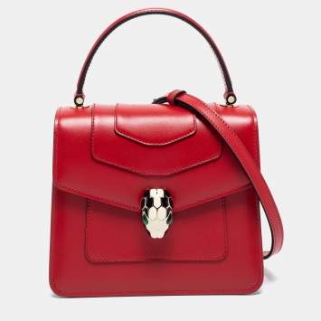 Pre Owned Bvlgari Red Leather Serpenti Forever Top Handle Bag