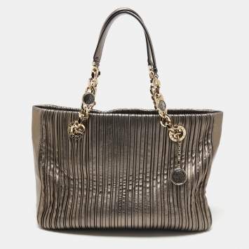 Pre Owned Bvlgari Metallic Grey Leather Monte Plisse Shopper Tote