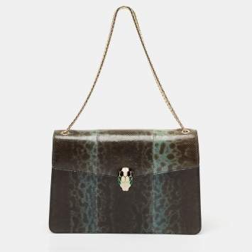 Pre Owned Bvlgari Green Karung Leather Serpenti Forever Shoulder Bag