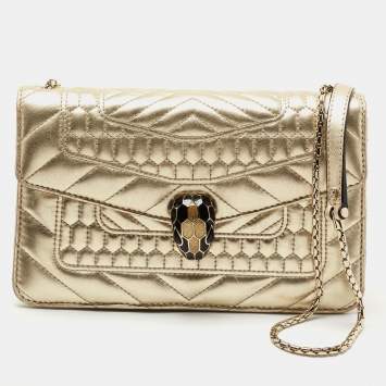 Pre Owned Bvlgari Gold Quilted Scaglie Leather Serpenti Forever Shoulder Bag