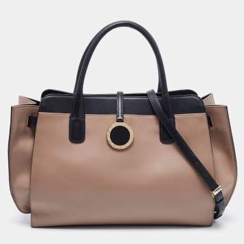 Pre Owned Bvlgari Beige/Black Leather Alba Tote 