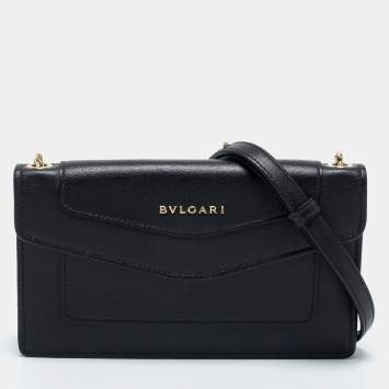 Pre Owned Bvlgari Black Leather Flap Crossbody Bag