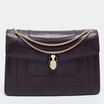 مملوكة مسبقًا Bvlgari Purple Leather Medium Serpenti Forever Flap Shoulder Bag