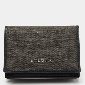 Pre Owned Bvlgari Black/Grey Coated Canvas and Leather Business Card Holder