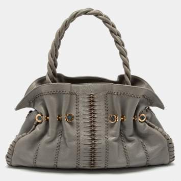 Pre Owned Bvlgari Grey Cognac Woven Leather Satchel