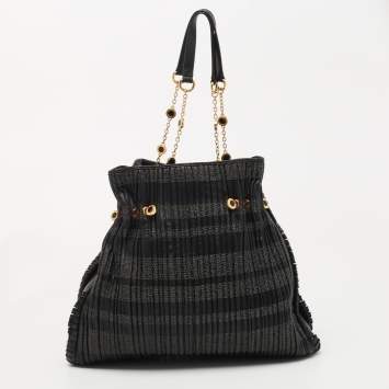 Pre Owned Bvlgari Black Pleated Leather Twistino Tina Shopper Tote