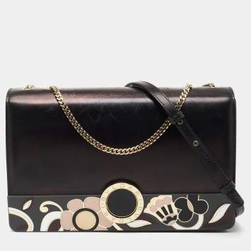 Pre Owned Bvlgari Black Leather Fiore Perspicio Shoulder Bag