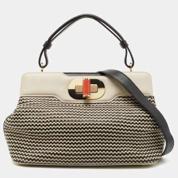 Pre Owned Bvlgari Black/White Woven Leather Isabella Rossellini Top Handle Bag