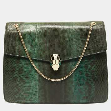 Pre Owned Bvlgari Green Karung Leather Serpenti Forever Flap Shoulder Bag