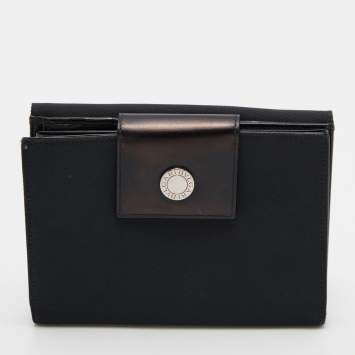 Pre Owned Bvlgari Black Canvas and Leather Compact Wallet