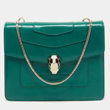Pre Owned Bvlgari Green Leather Medium Serpenti Forever Shoulder Bag