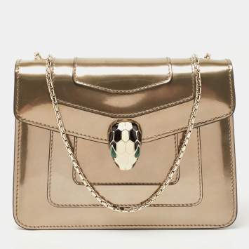 Pre Owned Bvlgari Metallic Patent Leather Small Serpenti Forever Shoulder Bag
