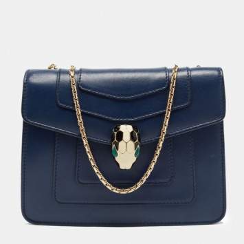 Pre Owned Bvlgari Navy Blue Leather Small Serpenti Forever Shoulder Bag