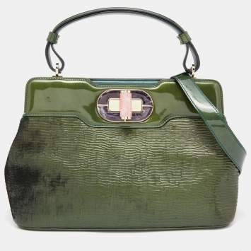 Pre Owned Bvlgari Green Patent Leather Isabella Rossellini Top Handle Bag