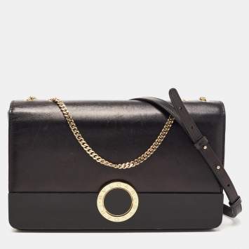 Pre Owned Bvlgari Black Leather and Perspex Flap Cover Shoulder Bag