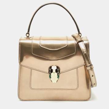 Pre Owned Bvlgari Rose Gold Patent Leather Serpenti Forever Top Handle Bag