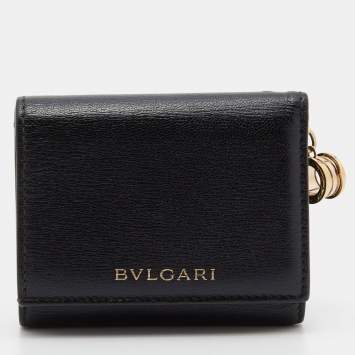 Pre Owned Bvlgari Black Leather B-Zero1 Trifold Wallet