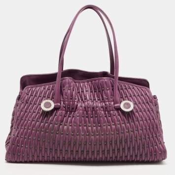 Pre Owned Bvlgari Purple Pleated Leather Twistino Tina Tote