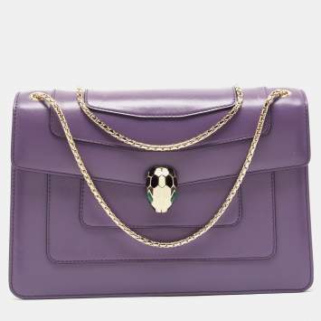 Pre Owned Bvlgari Purple Leather Medium Serpenti Forever Shoulder Bag