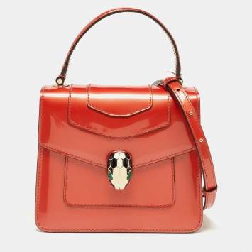 Pre Owned Bvlgari Orange Patent Leather Serpenti Forever Top Handle Bag