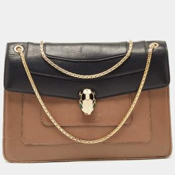 Pre Owned Bvlgari Beige/Brown Leather Medium Serpenti Forever Shoulder Bag