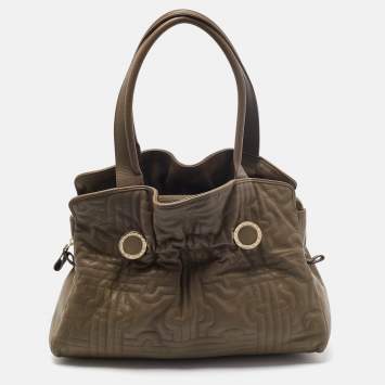 Pre Owned Bvlgari Olive Green Leather Plisse Twist Shoulder Bag