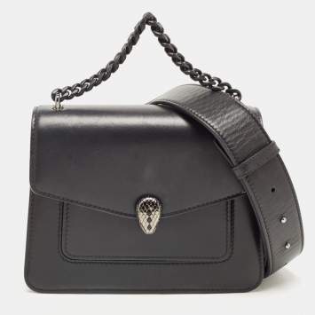 Bvlgari Black Leather Serpenti Forever Maxi Chain Small Crossbody Bag