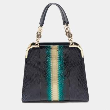 Pre Owned Bvlgari Multicolor Python Metal Side Frame Satchel