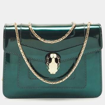 Pre Owned Bvlgari Green Patent Leather Small Serpenti Forever Crossbody Bag