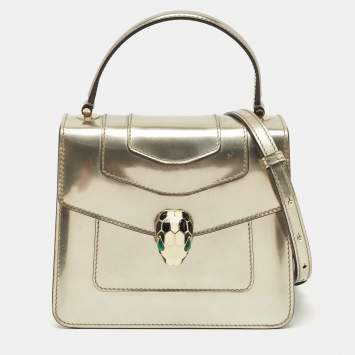 Bvlgari Metallic Mirror Leather Small Serpenti Forever Top Handle Bag