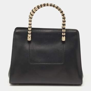 Pre Owned Bvlgari Black Leather and Snakeskin Serpenti Scaglie Tote