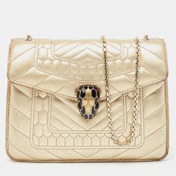 Pre Owned Bvlgari Gold Quilted Leather Serpenti Forever Crossbody Bag