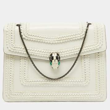 Pre Owned Bvlgari Off White Leather Large Serpenti Forever Shoulder Bag