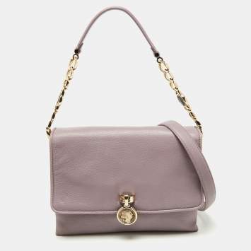 Pre Owned Bvlgari Purple Leather Flap Shoulder Bag