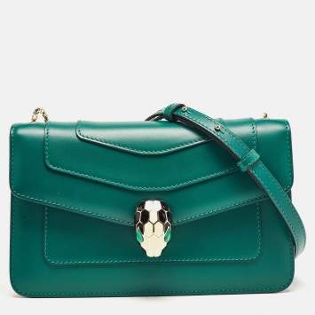 Pre Owned Bvlgari Green Leather Serpenti Forever East West Shoulder Bag
