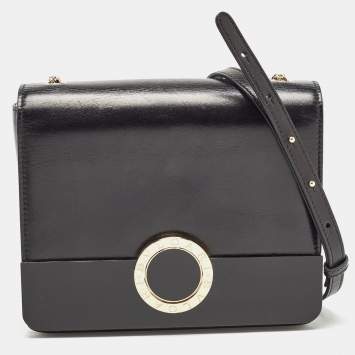 Pre Owned Bvlgari Black Leather and Perspex Small Flap Cover Shoulder Bag