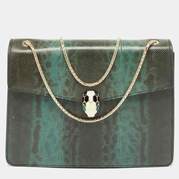 Pre Owned Bvlgari Green Karung Leather Large Serpenti Forever Shoulder Bag