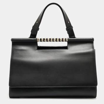 Bvlgari Black Leather and Leopard Print Calfhair Scaglie Serpenti Tote