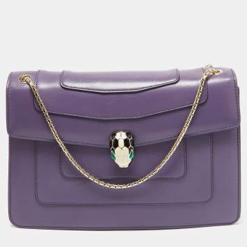 Pre Owned Bvlgari Purple Leather Medium Serpenti Forever Flap Bag