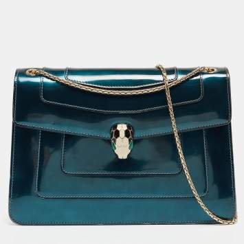 Bvlgari Green Patent Leather Medium Serpenti Forever Flap Shoulder Bag